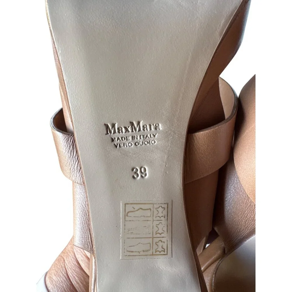 MaxMara Made in Italy Brown Leather Slingback Platform Heels Sandals 39 US 8.5-9
